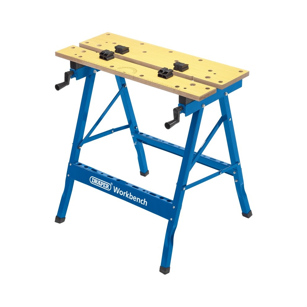 Banco de trabajo Draper con encimera MDF doble y estructura de acero azul
