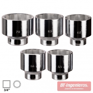 Juego de llaves vaso de 3/4". Medidas de 55 a 70 mm.