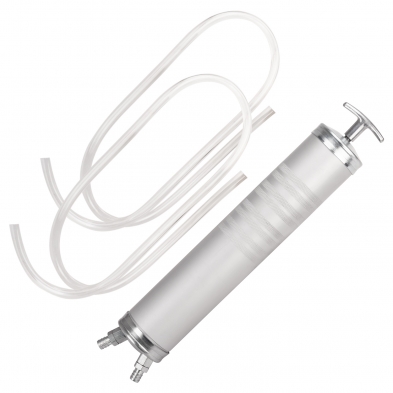 Vista completa de bomba manual de trasvase con doble conexión IN/OUT