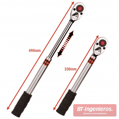 Carraca telescópica con extensión de 330 a 490 mm y mango ergonómico