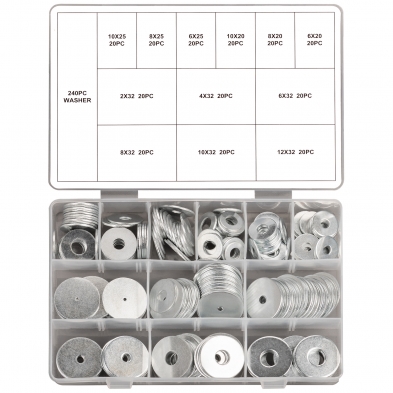Caja organizadora con surtido de 240 arandelas planas grandes tipo penny washers