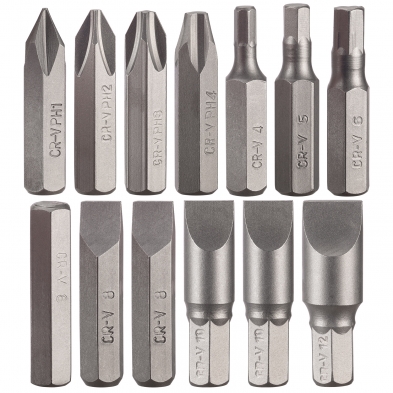 Pack de 13 puntas para destornilladores de impacto de alta resistencia acero Cr-V.