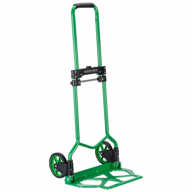 Carro de mano plegable verde con ruedas grandes y estructura metálica Rockforce