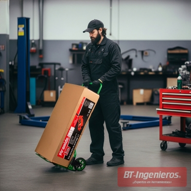 Carro de transporte para 90 kg. siendo usado en taller