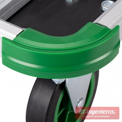 BT Ingenieros detalle rueda verde y esquina reforzada del carro plegable