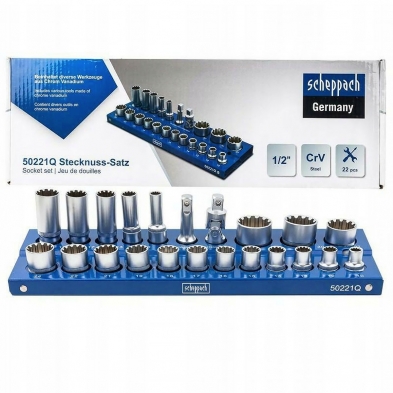 Juego de vasos multicara 1/2 pulgadas Scheppach 22 piezas 10 a 32 mm