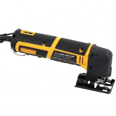 Sierra caladora compacta de precisión JOBSITE 75W con 11 hojas de corte y llave de ajuste