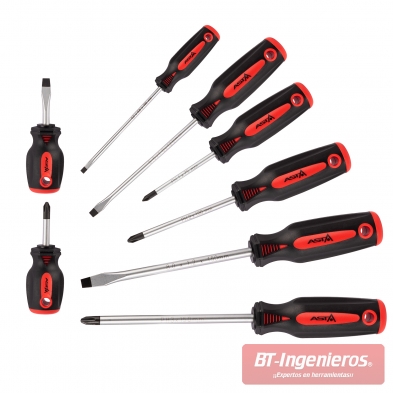 Set completo de destornilladores ASTA 8 piezas PH y planos, CrV templado