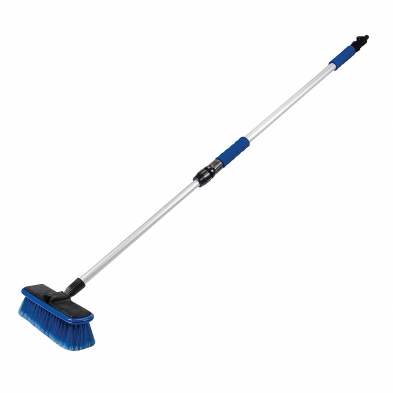Cepillo telescópico para lavar coche Silverline con mango de aluminio, cerdas suaves y cabezal azul