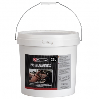 Cubo de pasta lavamanos profesional 4-Motive de 25 L con etiqueta frontal, tapa y asa metálica