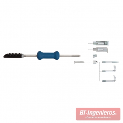 Esquema de montaje del martillo de inercia desabollador con accesorios roscados intercambiables