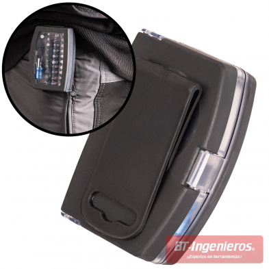 Parte posterior del estuche de puntas de atornillar con clip para bolsillo o cinturón