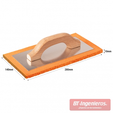 Imagen dimensional de la talocha con base de 28 x 14 cm y espesor de esponja indicado de 1 cm.