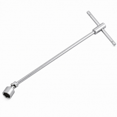 Llave en T articulada 22 mm completa con vástago largo y mango deslizante sobre fondo blanco