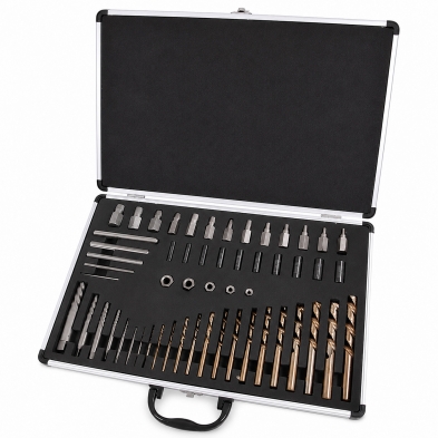 Kit extractor de tornillos rotos 55 piezas con brocas HSS y maletín