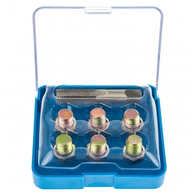 Kit reparador de roscas de cárter M20 x 1,5 con macho y 6 tapones en caja azul