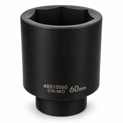 Vaso de impacto largo de 60 mm en acero Cr-Mo con perfil hexagonal de 6 caras y acabado negro.