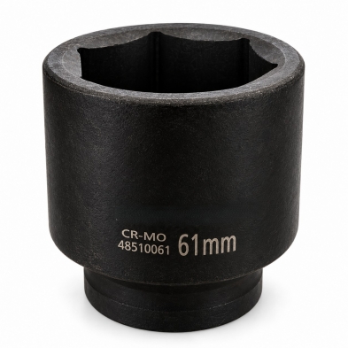 Vaso de impacto 61 mm en acero Cr-Mo con perfil hexagonal de 6 caras y acabado negro.