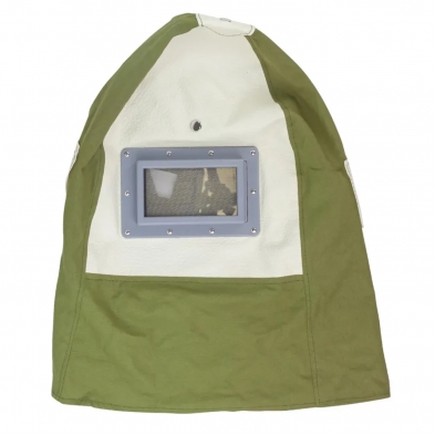 Capucha para arenado con visor frontal y rejilla metálica de protección