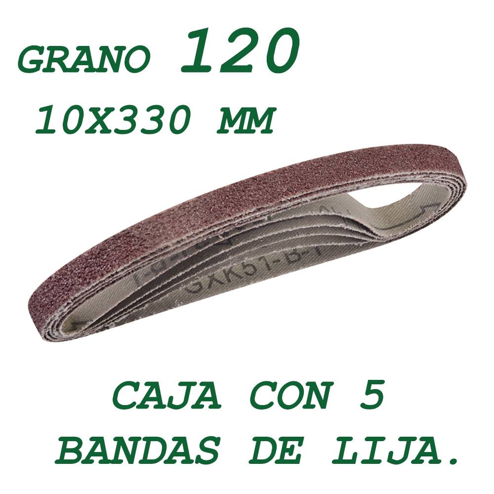 5 bandas de lija de 10x330 mm. Grano 120