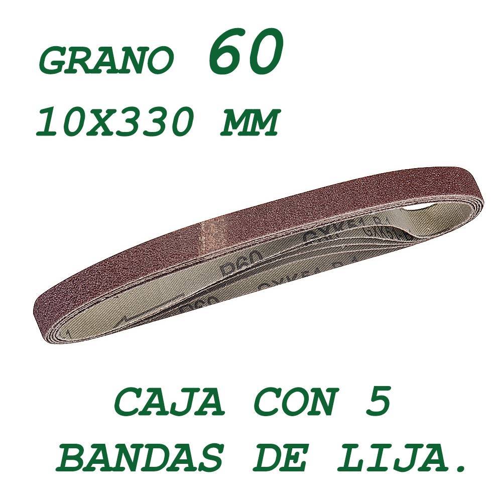 5 bandas de lija de 10x330 mm. Grano 60