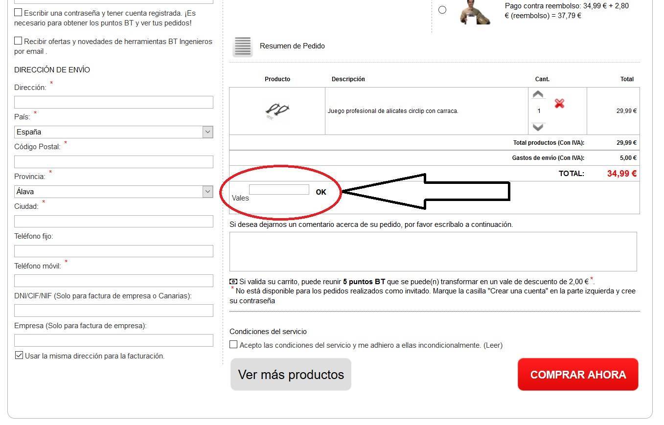 Como aplicar vales descuento en BT Ingenieros