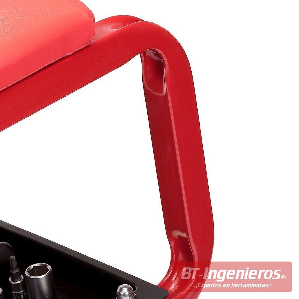 La estructura de acero sólida hace a esta silla de mecánico resistente y versátil.