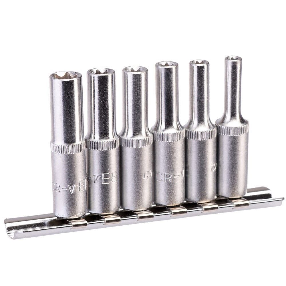 Vasos torx hembra largos 1/4”. Medidas pequeñas E4 a E10