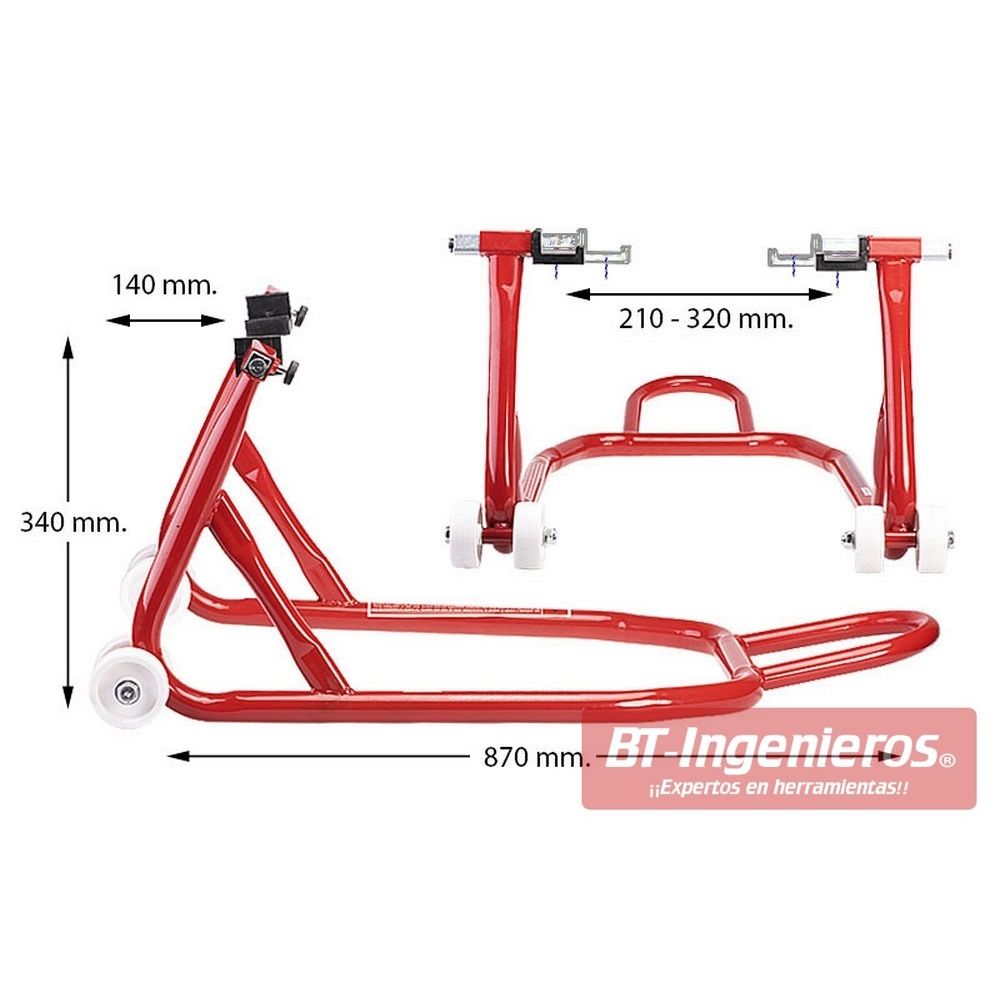 Dimensiones del caballete para rueda trasera de moto