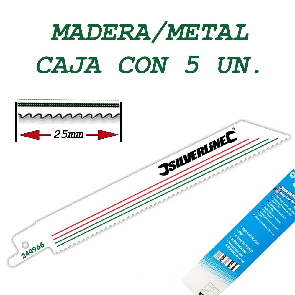 5 Hojas de sierra de sable para madera y metal.150 MM. 10 TPI