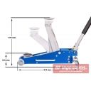 Dimensiones y elevación del gato hidráulico de aluminiio de 2.5T