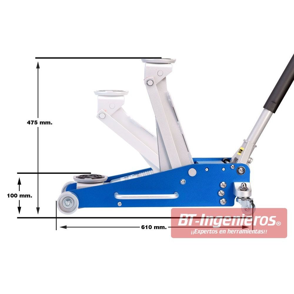 Dimensiones y elevación del gato hidráulico de aluminiio de 2.5T