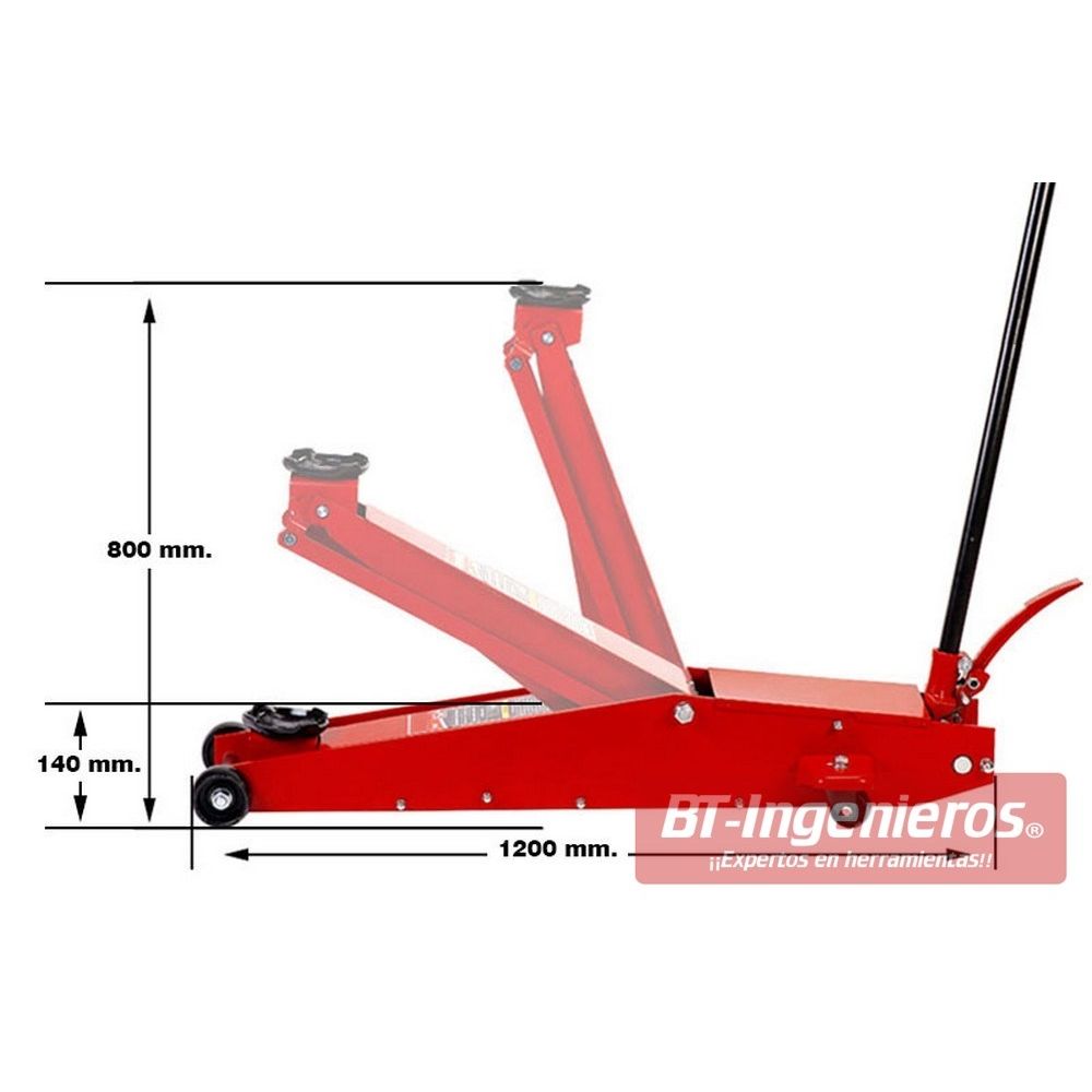 Gato hidráulico para Coche Carga Max. 2,5 Toneladas de Perfil Bajo con  Ruedas Altura Min. 100mm Altura Max. 465mm