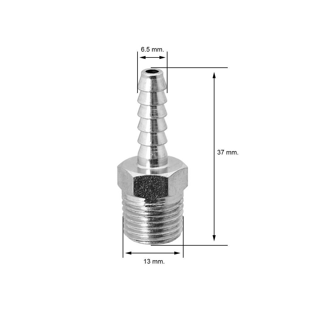 Conector neumático rosca 1/4" macho con espiga Ø6.5 mm.