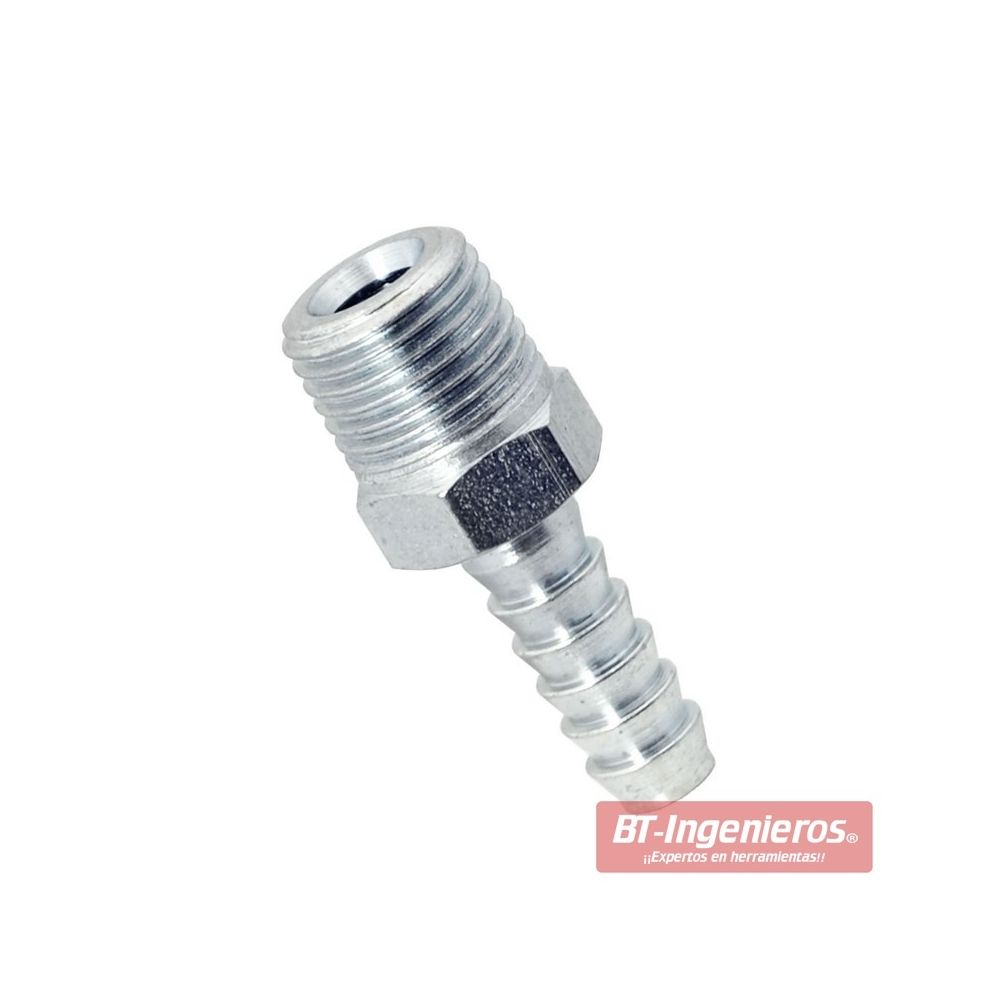 Conector neumático rosca 1/4" macho con espiga Ø8 mm.