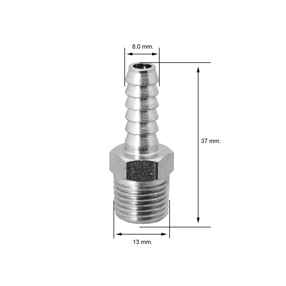 Conector neumático rosca 1/4" macho con espiga Ø8 mm.