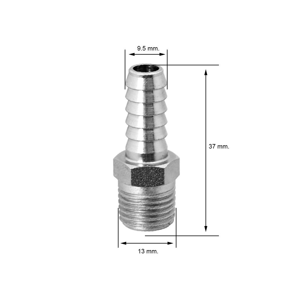 Conector neumático rosca 1/4" macho con espiga Ø9.5 mm.