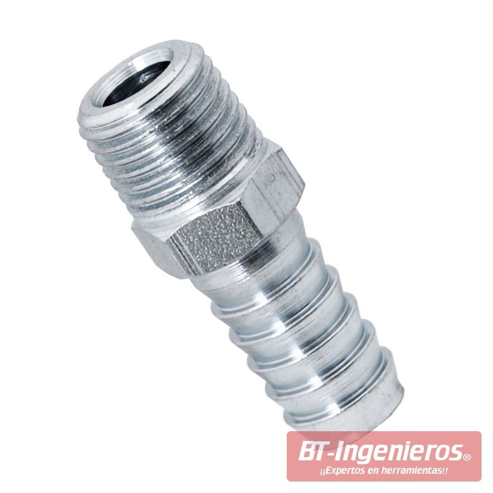 Conector neumático rosca 1/4" macho con espiga Ø11.0 mm.