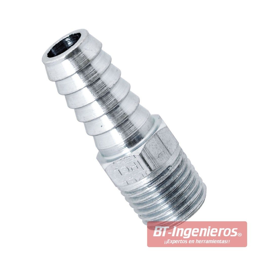 Conector neumático rosca 1/4" macho con espiga Ø11.0 mm.