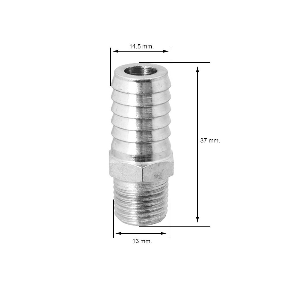 Conector neumático rosca 1/4" macho con espiga Ø14.5 mm.