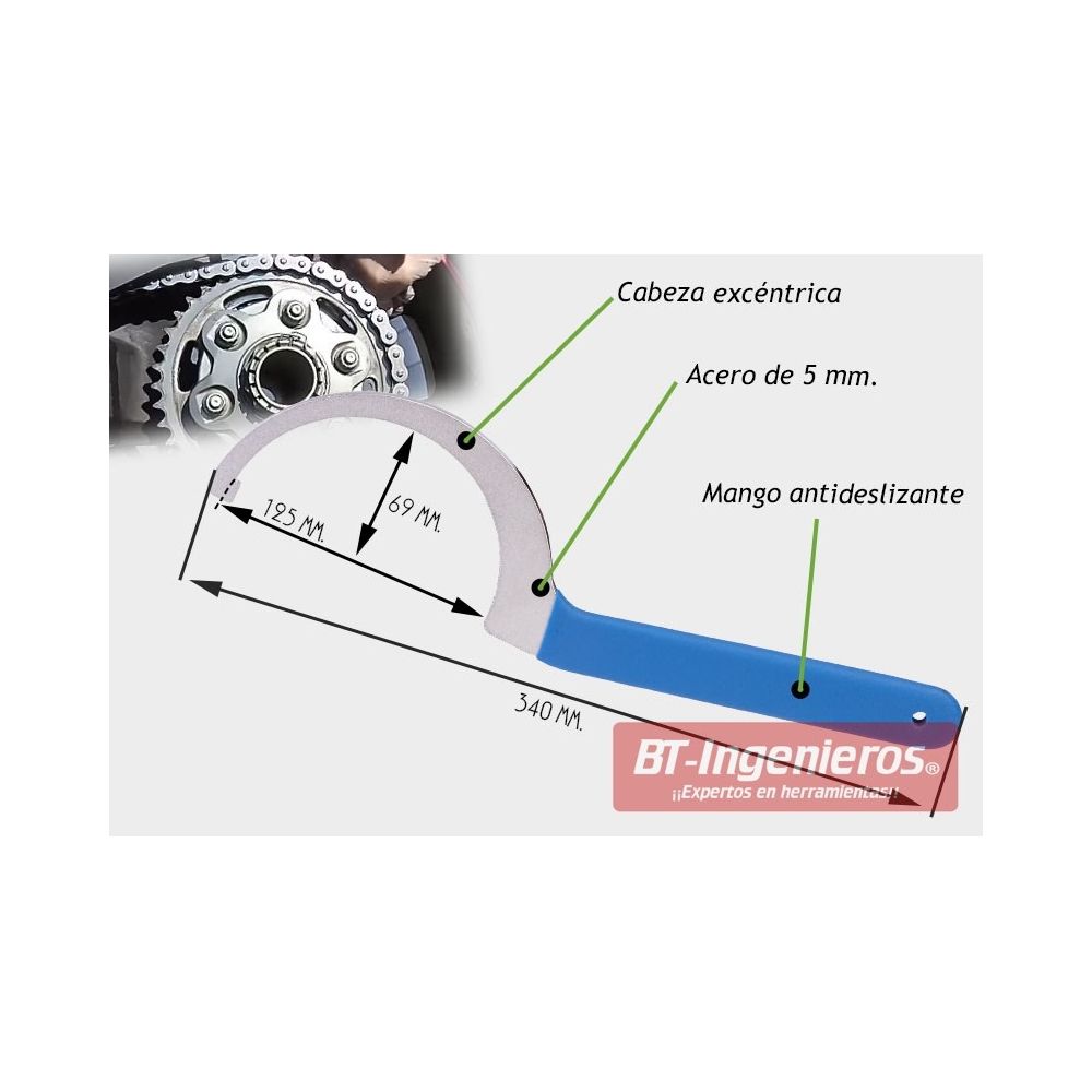 Llave para tensar cadena de moto Ducati. 125 mm.