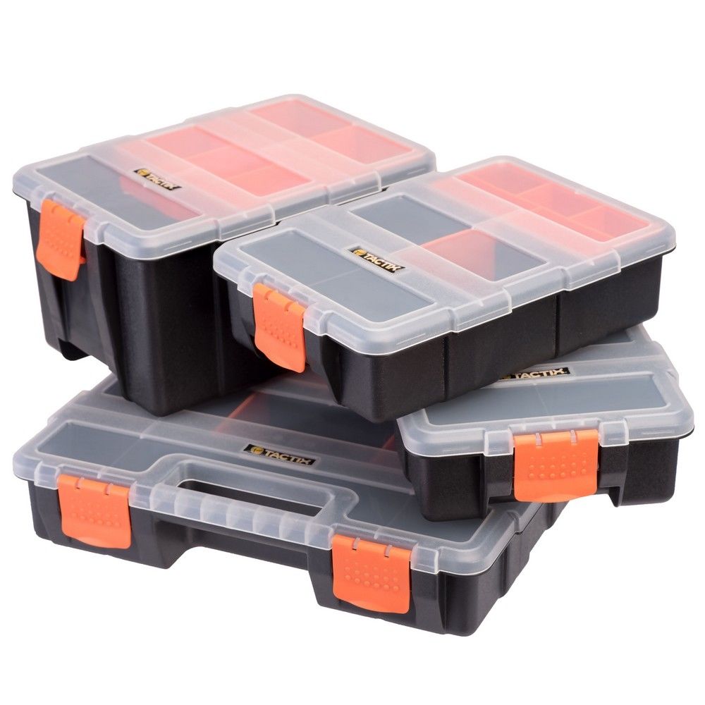Pack de 4 Cajas con compartimentos regulables + 5 Bandejas extraíbles