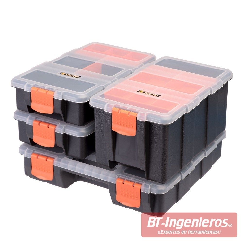 Pack de 4 Cajas con compartimentos regulables + 5 Bandejas extraíbles