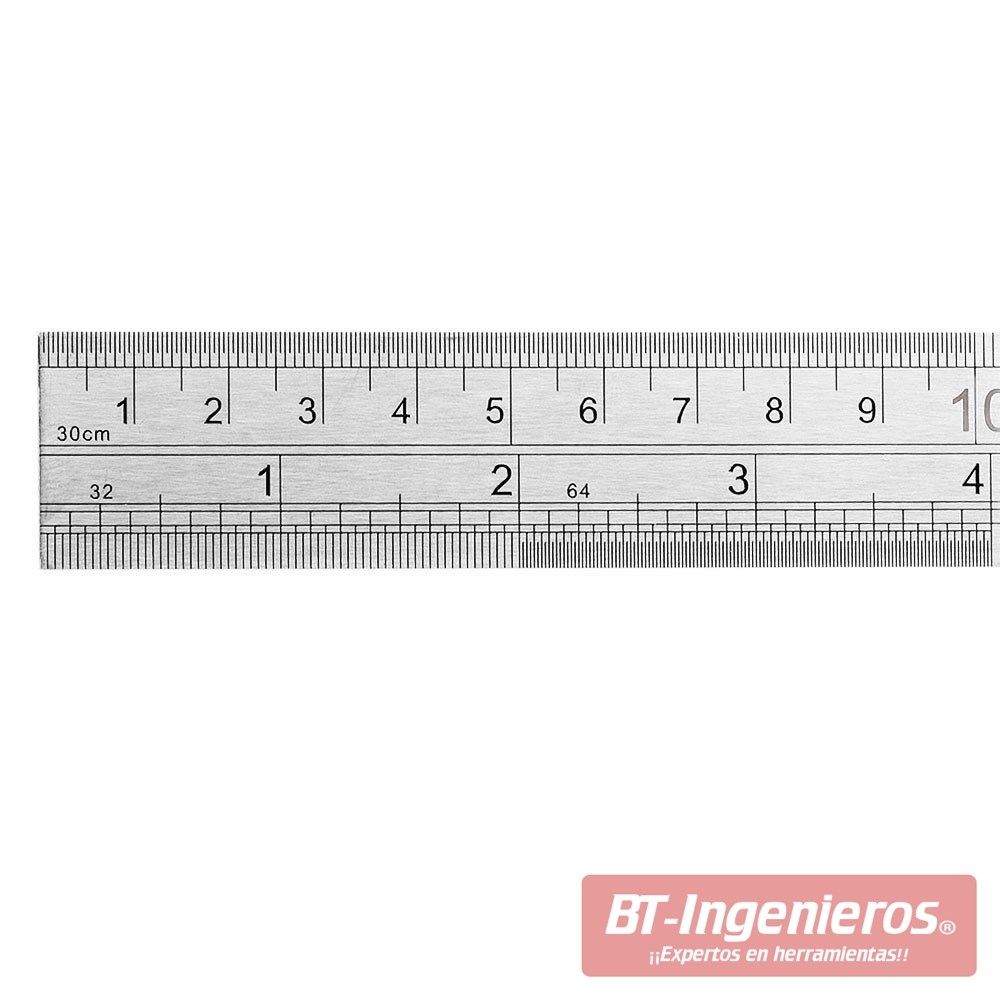 Escala métrica con graduaciones de 0.5 mm y pulgadas de 1/32"