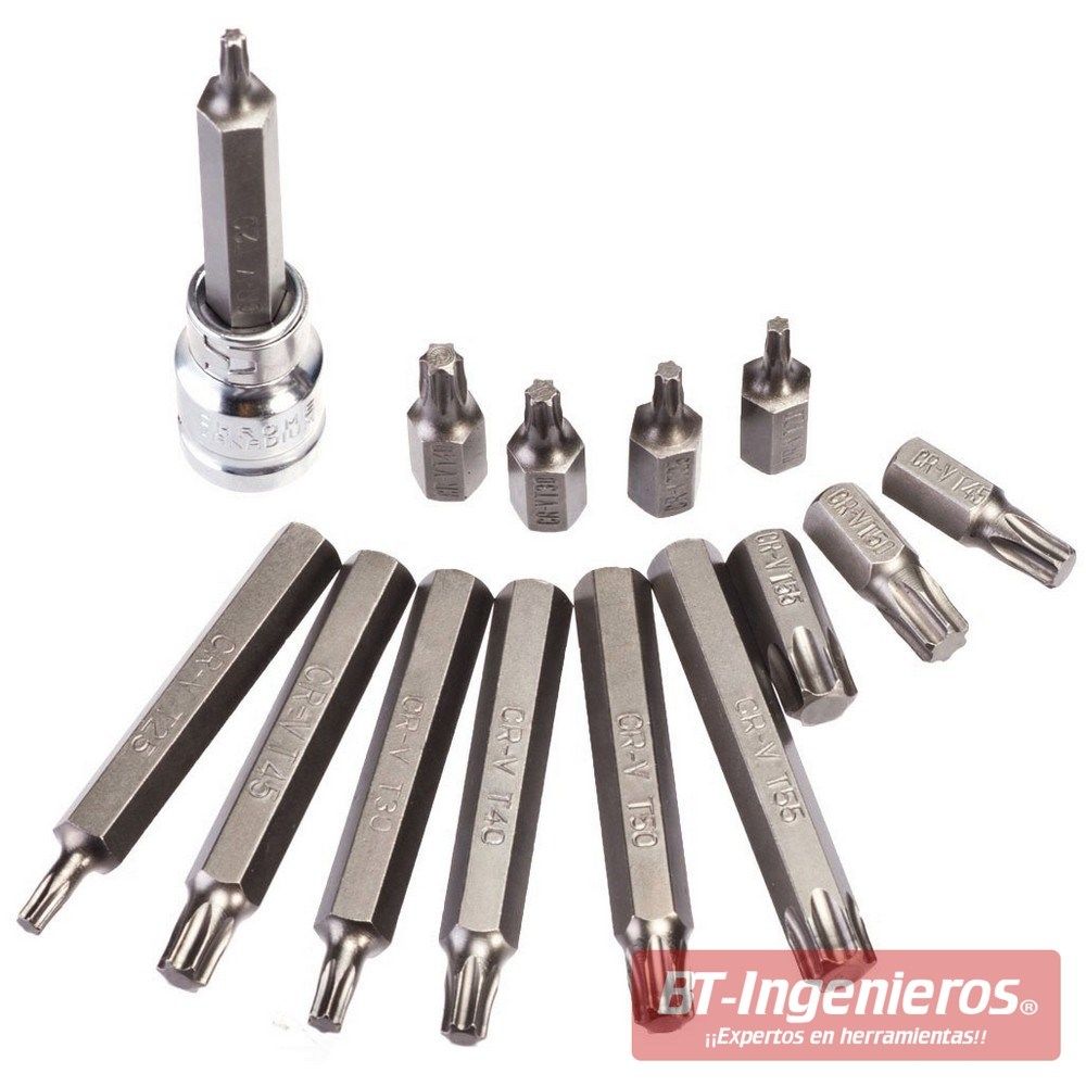 Conjunto de puntas torx más utilizadas en reparaciones automotrices.