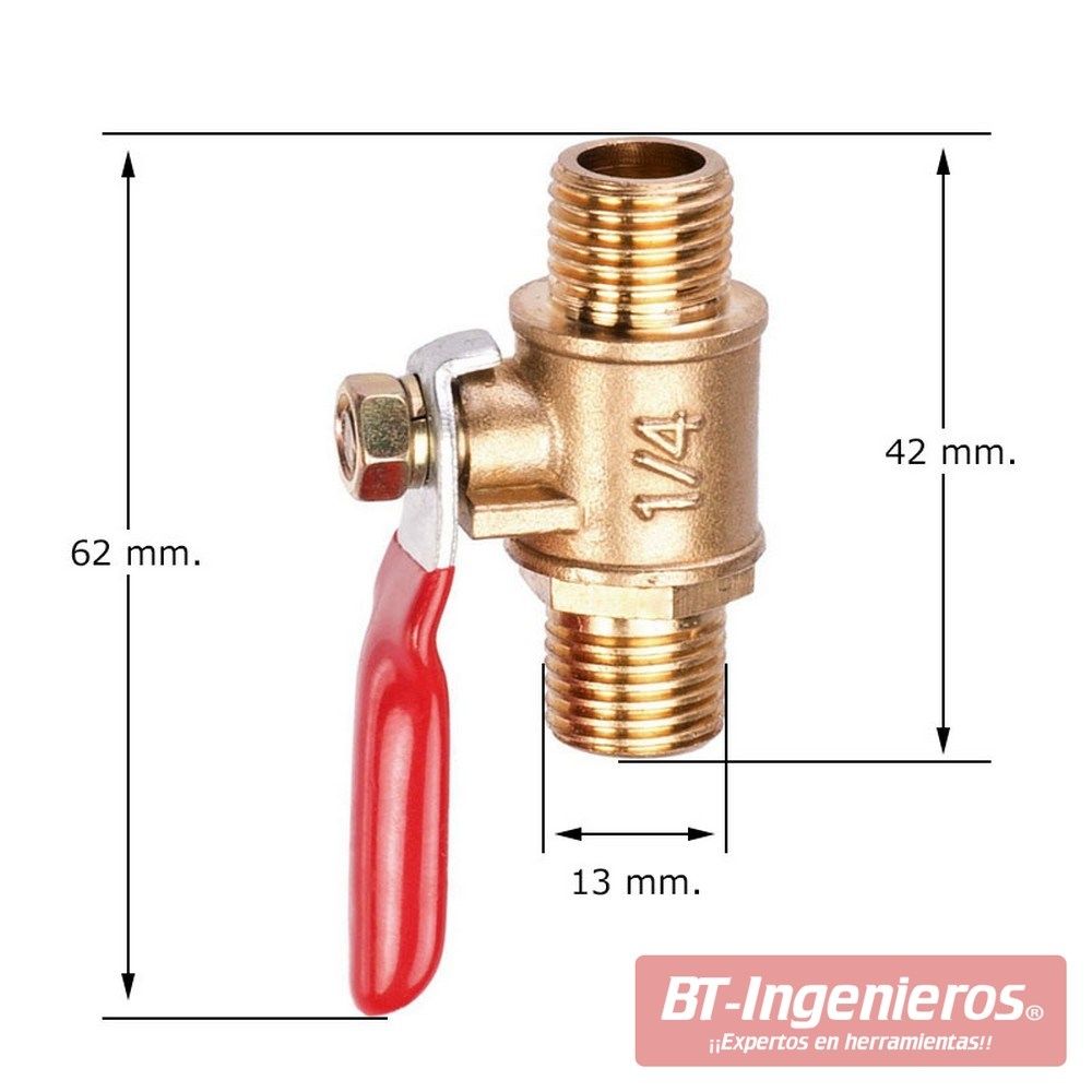 Llave de paso con doble rosca macho. 1/4" BSP