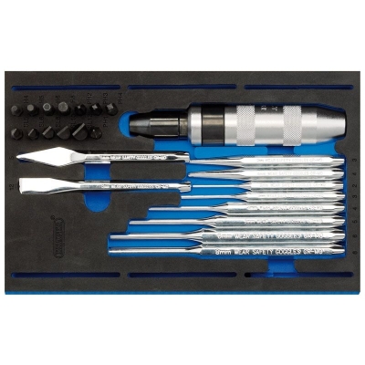 Kit Expert Destornillador de impacto, punzones y puntas en bandeja modular. 25 Piezas