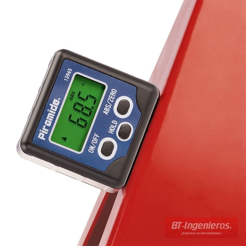 El medidor de inclinación lleva imantada la base para medición en superficies metálicas.