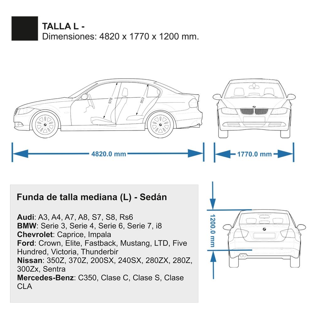 Dimensiones y ejemplos de compatibilidad para la funda de talla grande (L)