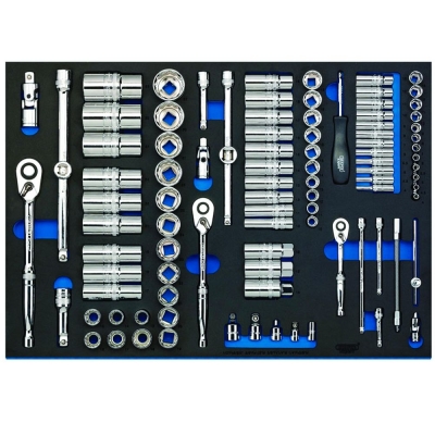 Bandeja modular profesional de vasos de 12 caras y carraca 1/2", 3/8" & 1/4" Draper Expert. 96 Piezas